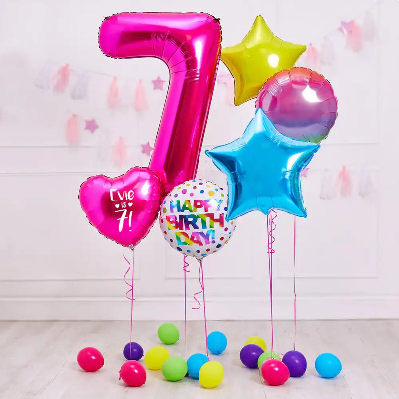 Deluxe Personalised Balloon Bunch - 7th Birthday Pink Personalised Balloons