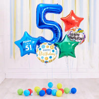 Deluxe Personalised Balloon Bunch - 5th Birthday Blue Personalised Balloons