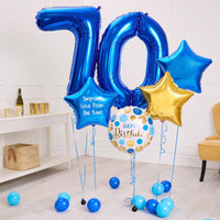 Deluxe Personalised Balloon Bunch - 70th Birthday Blue Personalised Balloons
