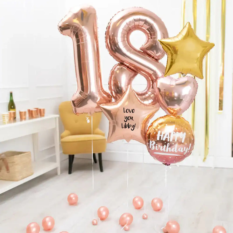 Deluxe Personalised Balloon Bunch - 18th Birthday Rose Gold Personalised Balloons