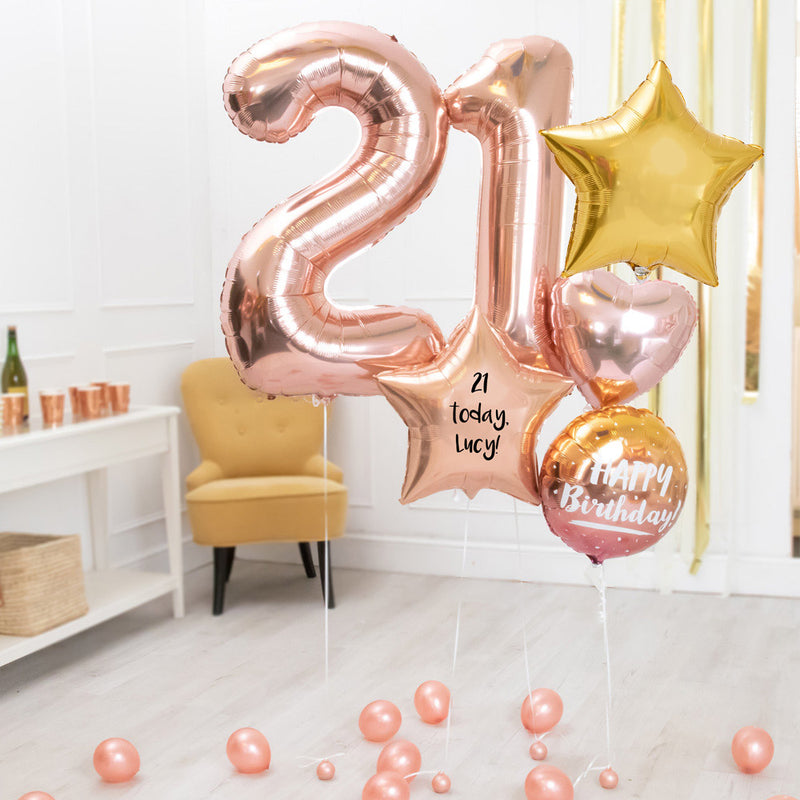 Deluxe Personalised Balloon Bunch - 21st Birthday Rose Gold