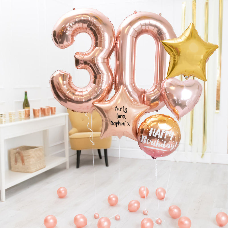 Deluxe Personalised Balloon Bunch - 30th Birthday Rose Gold