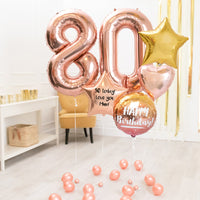 Deluxe Personalised Balloon Bunch - 80th Birthday Rose Gold Personalised Balloons
