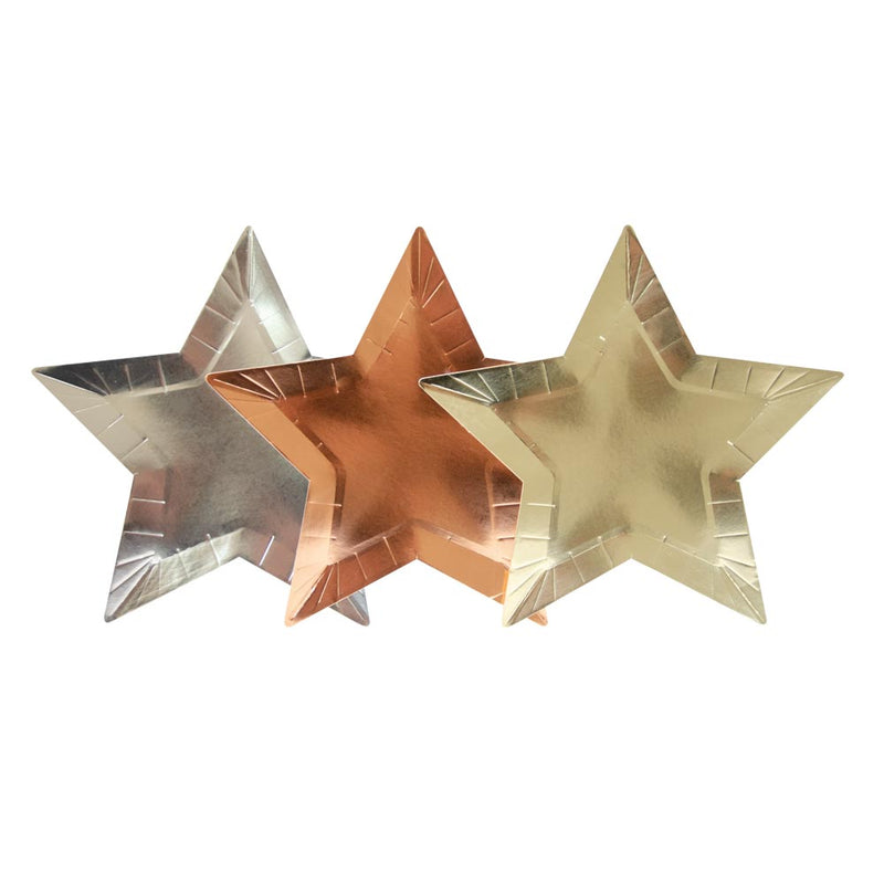 Assorted Metallics - Star Shaped Paper Party Plates (x8)