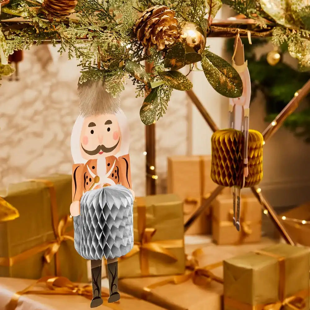 Metallic Nutcracker - Honeycomb Hanging Decorations (x5) Own Brand