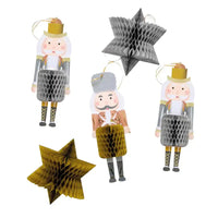 Metallic Nutcracker - Honeycomb Hanging Decorations (x5) Own Brand