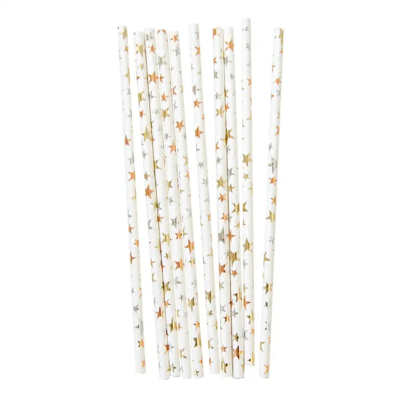 Assorted Metallics - Paper Party Straws Stars Design (x30) Own Brand