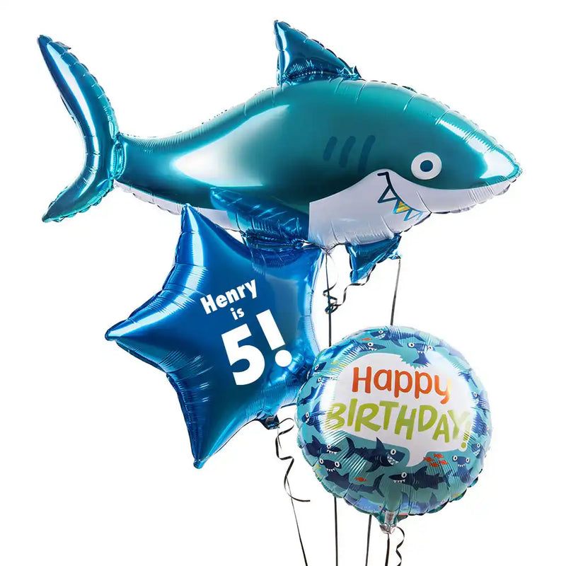 Personalised Inflated Balloon Bunch - Shark Personalised Balloons