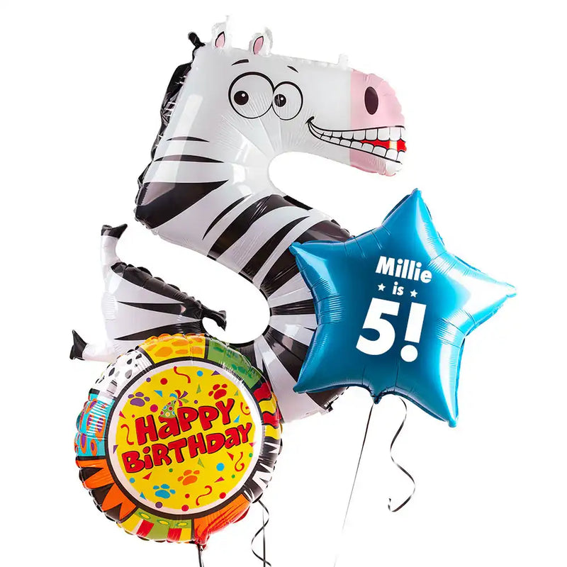 Personalised 5th Birthday Animaloon Balloon Bunch Personalised Balloons