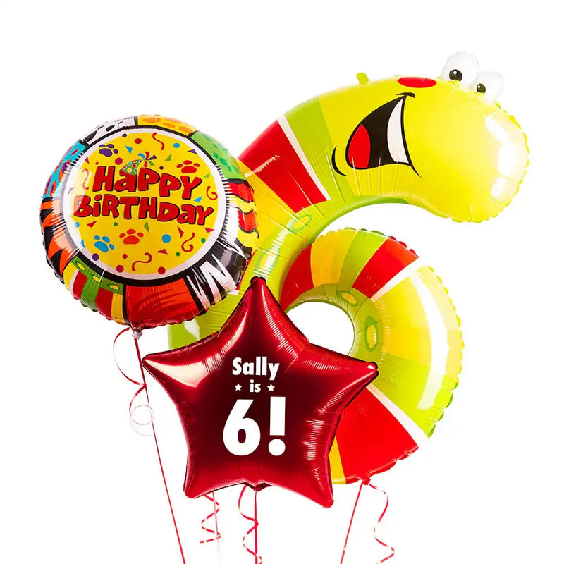 Personalised 6th Birthday Animaloon Balloon Bunch Personalised Balloons