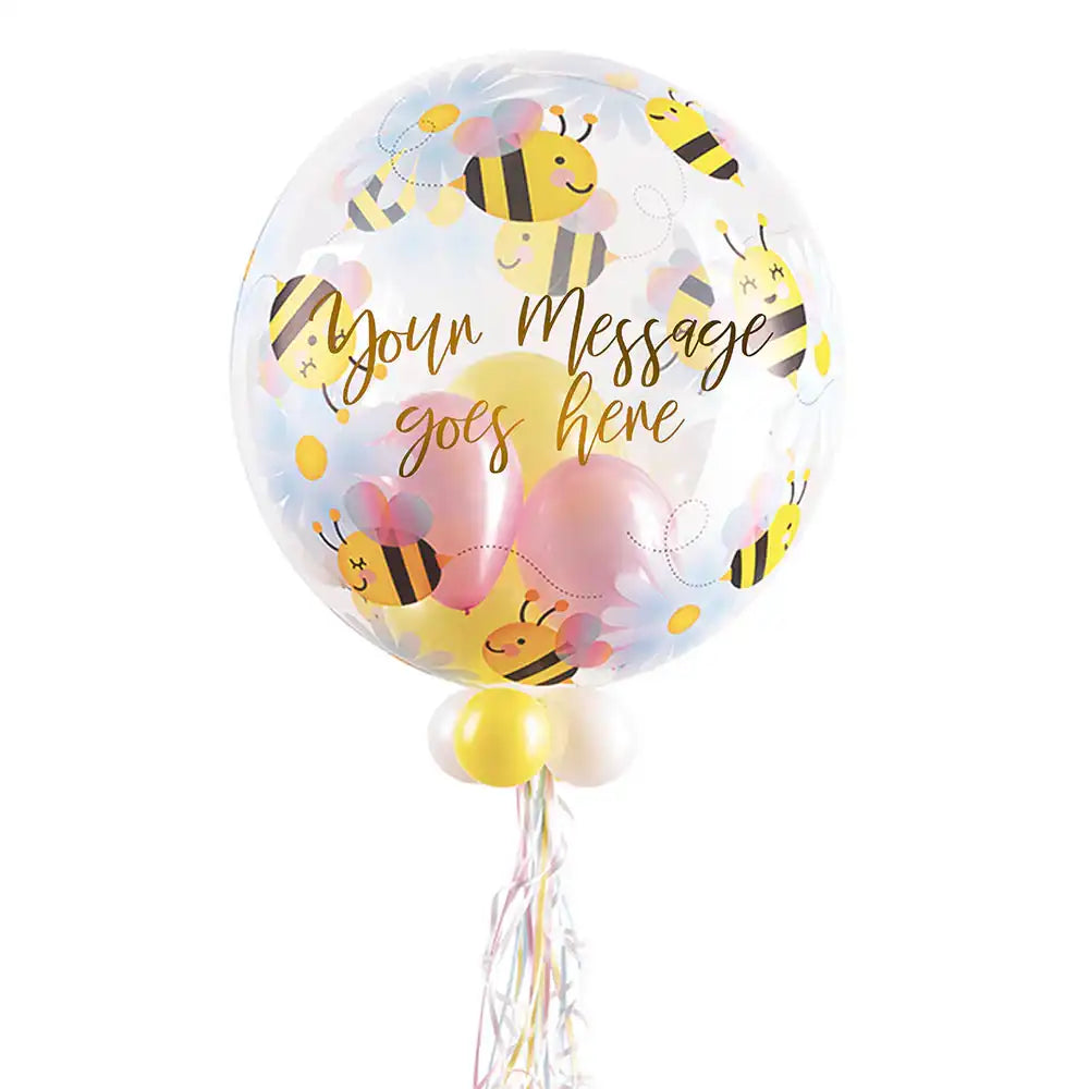 Personalised Bubble Balloon in a Box - Sweet Bees & Daisies Personalised Balloons