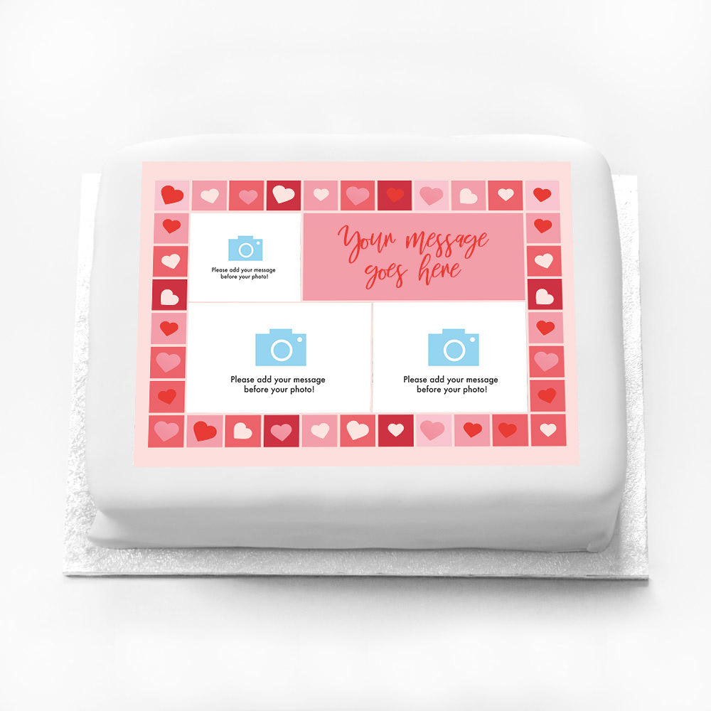 Personalised Photo Cake - Photo Heart Collage Photo and Message Large Personalised Cake