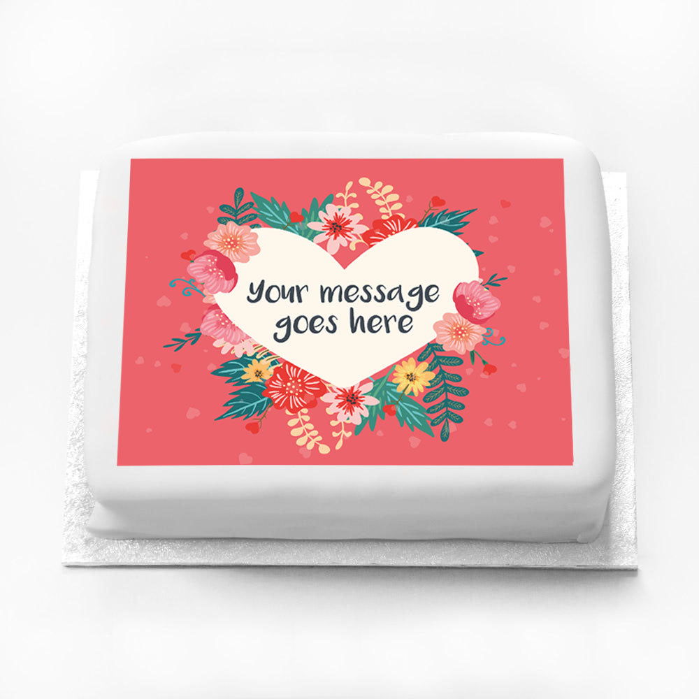 Personalised Photo Cake - Floral Heart Message Large Personalised Cake