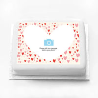 Personalised Photo Cake - Heart Confetti Photo & Message Large (up to 20 small portions) Personalised Cake