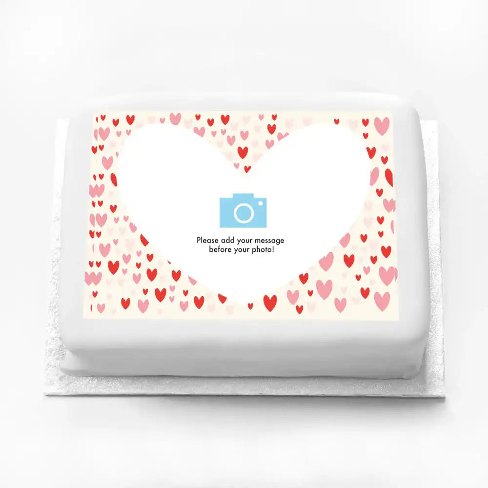 Personalised Photo Cake - Heart Confetti Photo & Message Large (up to 20 small portions) Personalised Cake
