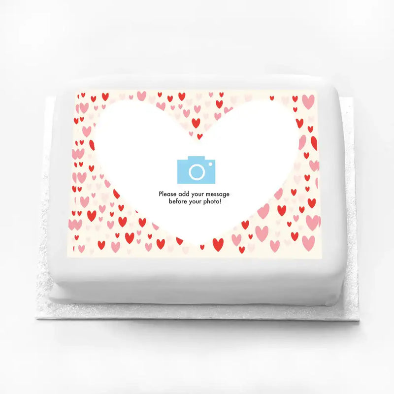 Personalised Photo Cake - Heart Confetti Photo & Message Large (up to 20 small portions) Personalised Cake