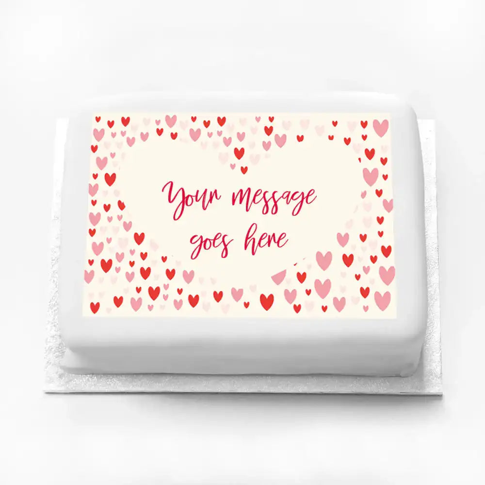 Personalised Photo Cake - Heart Confetti Message Only Large (up to 20 small portions) Personalised Cake