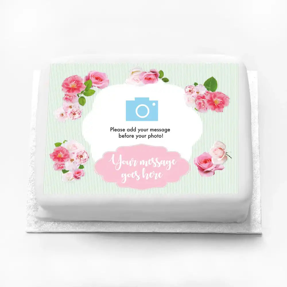 Personalised Photo Cake - A Very English Rose Photo & Message Large (up to 20 small portions) Personalised Cake