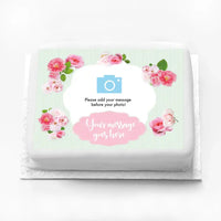 Personalised Photo Cake - A Very English Rose Photo & Message Large (up to 20 small portions) Personalised Cake