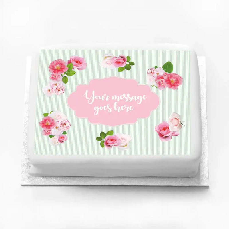 Personalised Photo Cake - A Very English Rose Message Only Large (up to 20 small portions) Personalised Cake