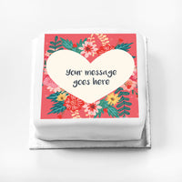 Personalised Photo Cake - Floral Heart Message Small Personalised Cake