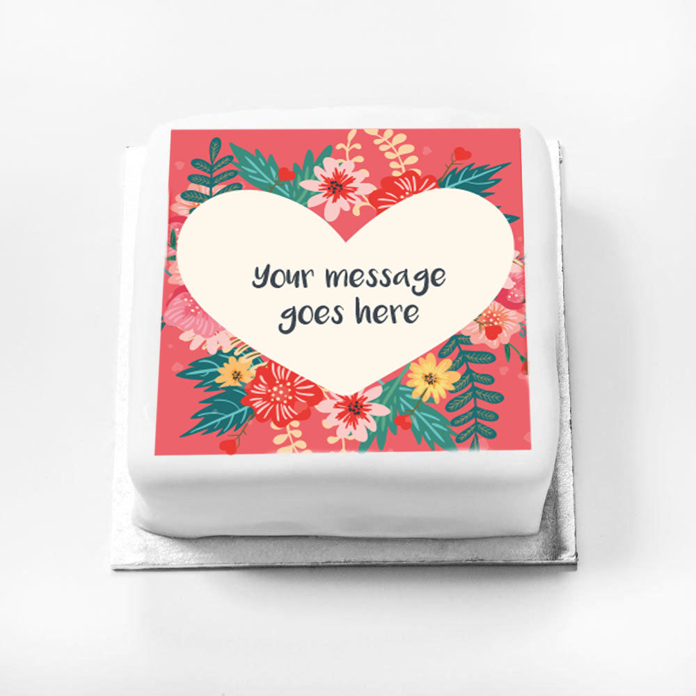 Personalised Photo Cake - Floral Heart Message Small Personalised Cake
