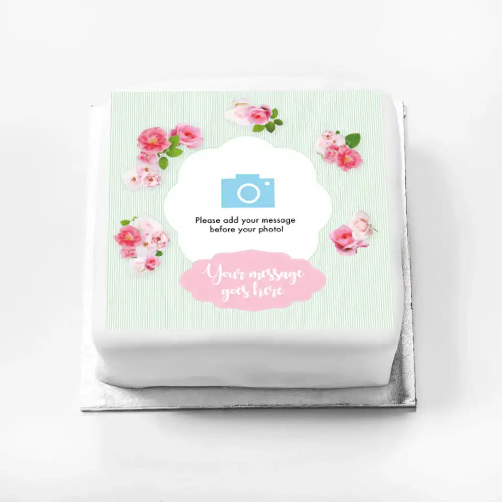 Personalised Photo Cake - A Very English Rose Photo & Message Small (up to 6 small portions) Personalised Cake
