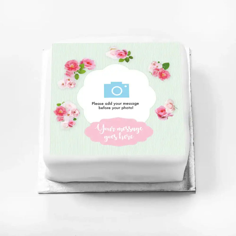 Personalised Photo Cake - A Very English Rose Photo & Message Small (up to 6 small portions) Personalised Cake