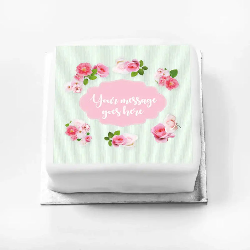 Personalised Photo Cake - A Very English Rose Message Only Small (up to 6 small portions) Personalised Cake