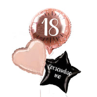 Personalised Inflated Balloon Bunch - Rose Gold 18th Birthday Personalised Balloons