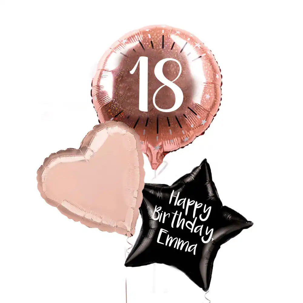 Personalised Inflated Balloon Bunch - Rose Gold 18th Birthday Personalised Balloons