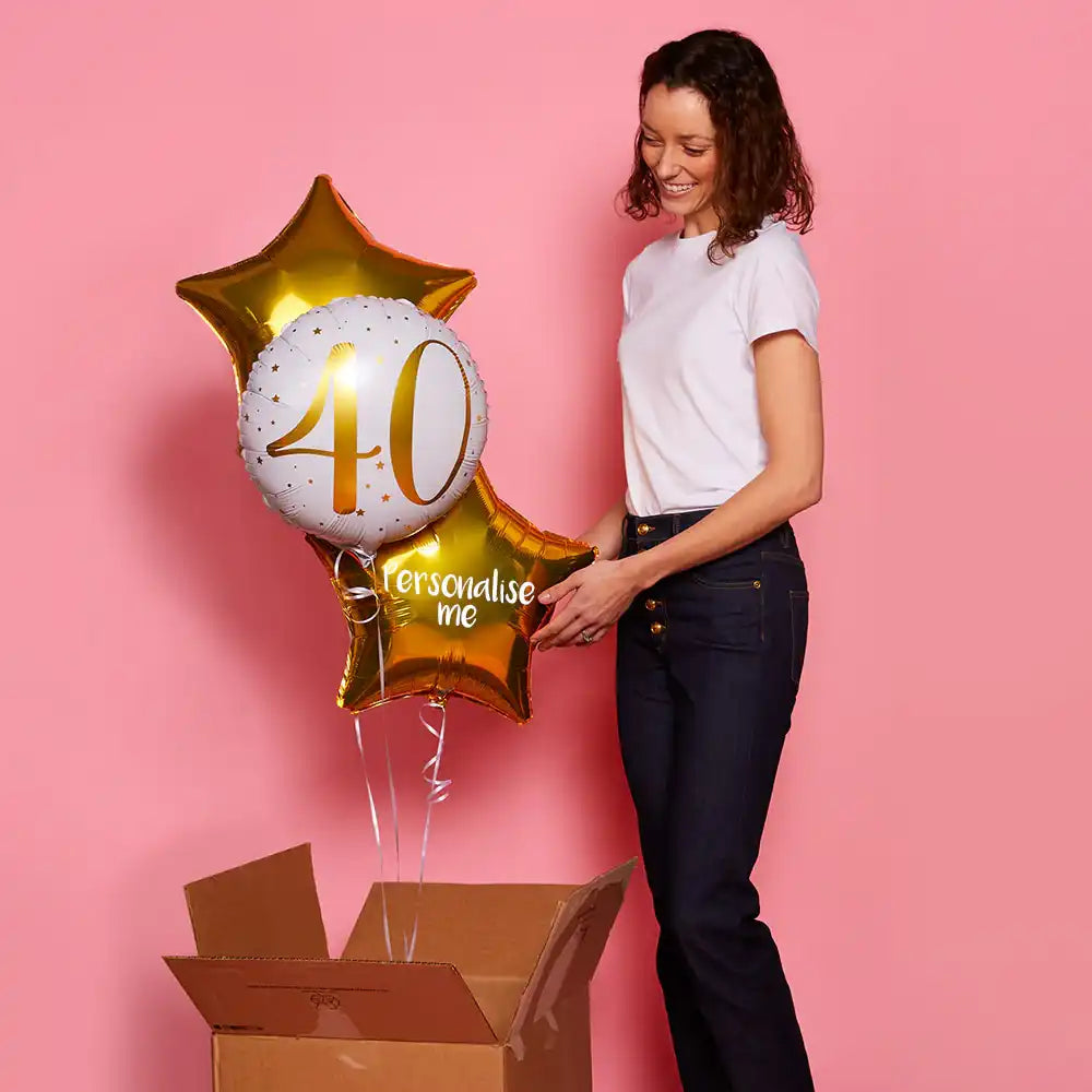 Personalised Inflated Balloon Bunch - Gold 40th Birthday Personalised Balloons
