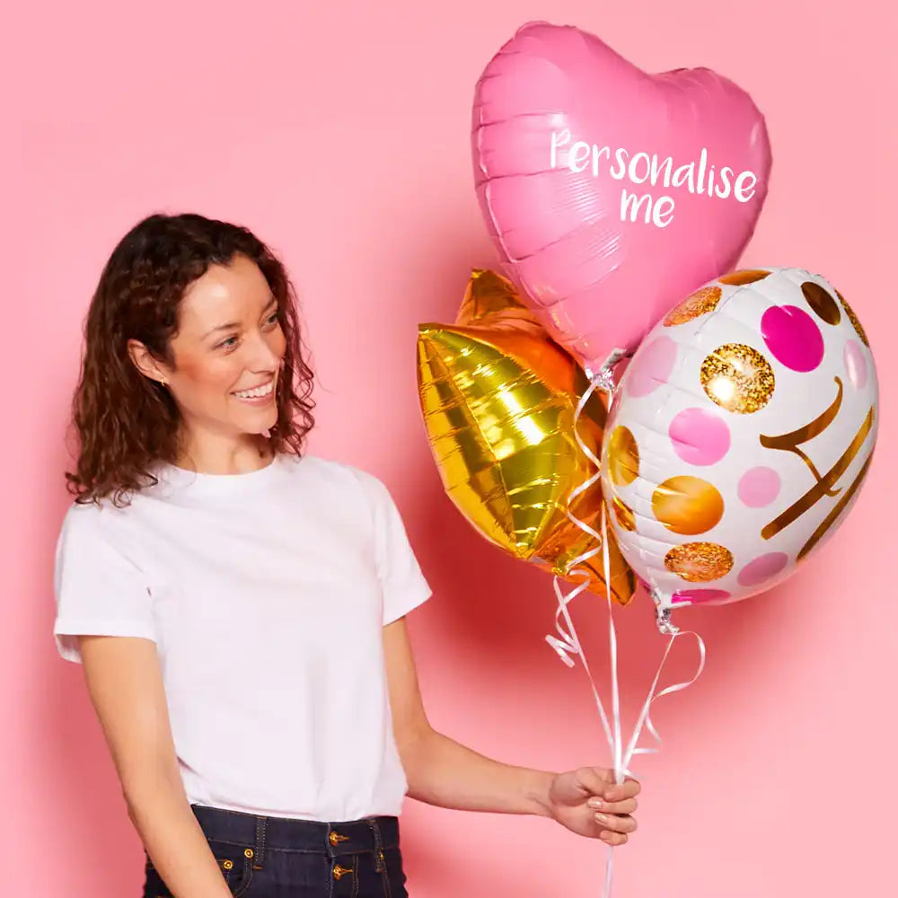 Personalised Inflated Balloon Bunch - Pink & Gold Dots 40th Birthday Personalised Balloons