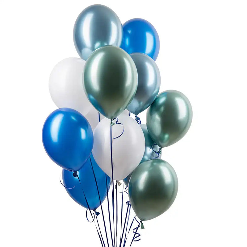 Assorted Metallic Blue & White Latex Balloons (x12) Own Brand