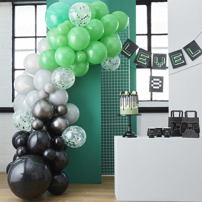 Black, Green and Grey Balloon Arch