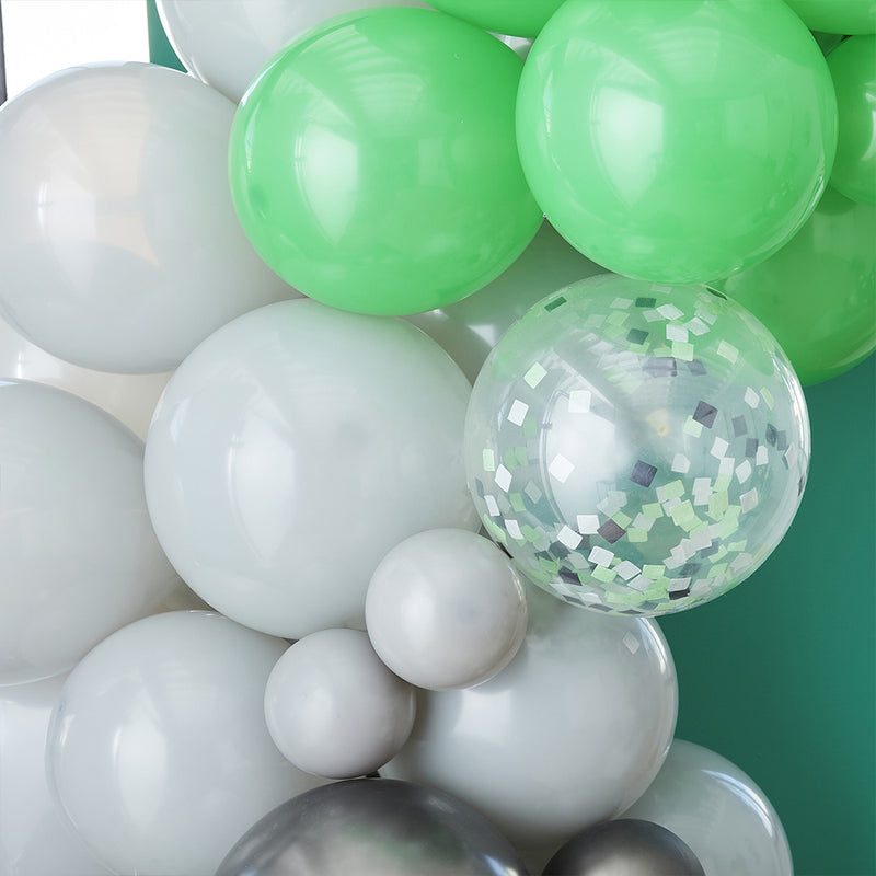Black, Green and Grey Balloon Arch