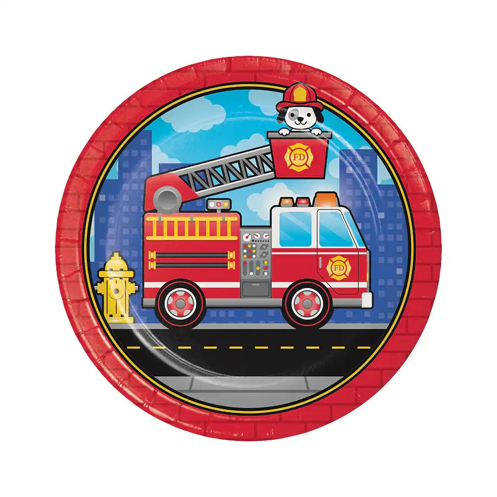 Flaming Fire Truck - Paper Party Plates (x8) Fire Truck Party