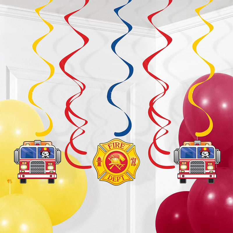 Flaming Fire Truck - Hanging Swirl Decorations (x6)