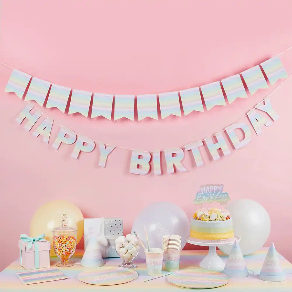 Pastel Rainbow Happy Birthday Eco Banner General Party