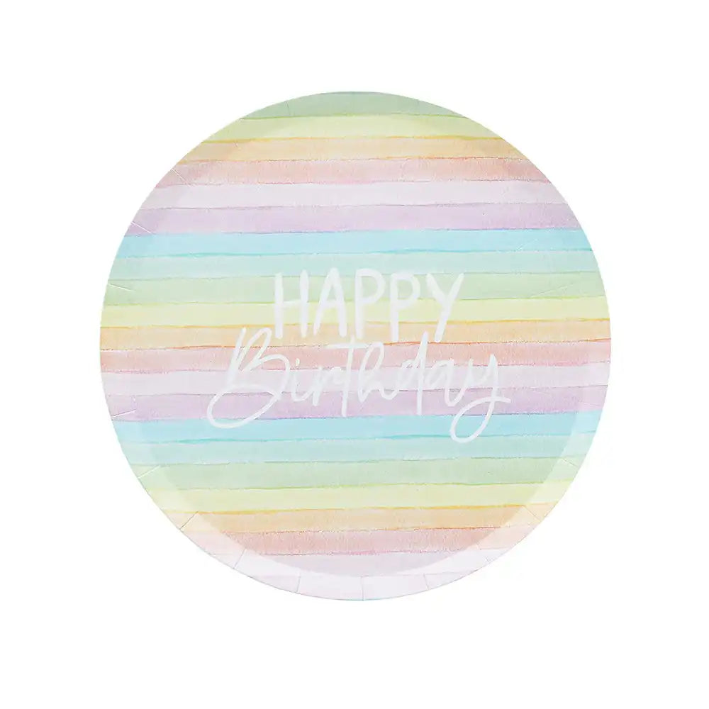 Pastel Rainbow Birthday Eco Paper Plates (x8) General Party