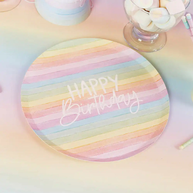 Pastel Rainbow Birthday Eco Paper Plates (x8) General Party