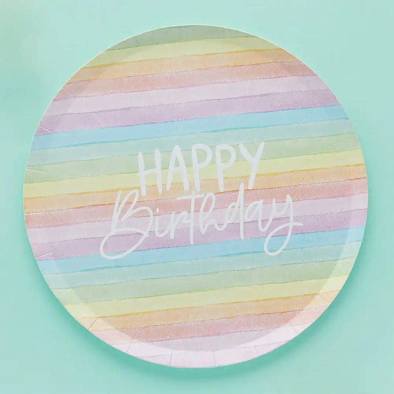Pastel Rainbow Birthday Eco Paper Plates (x8) General Party