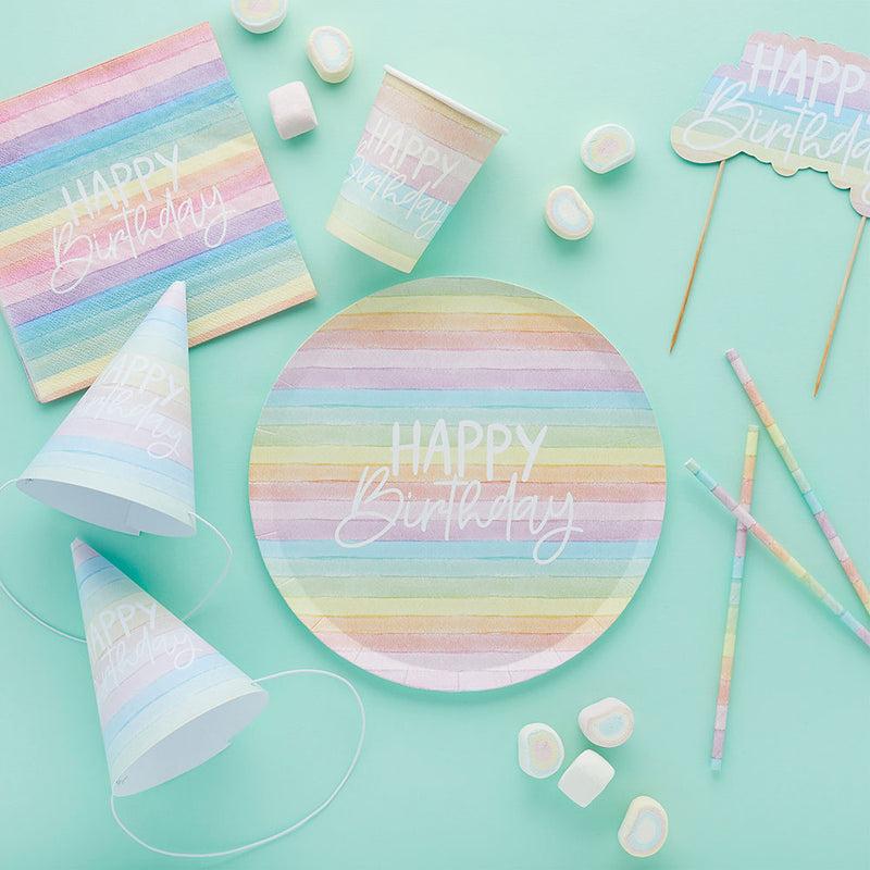 Pastel Rainbow Birthday Eco Paper Cups (x8)