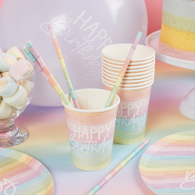 Pastel Rainbow Birthday Eco Paper Cups (x8)