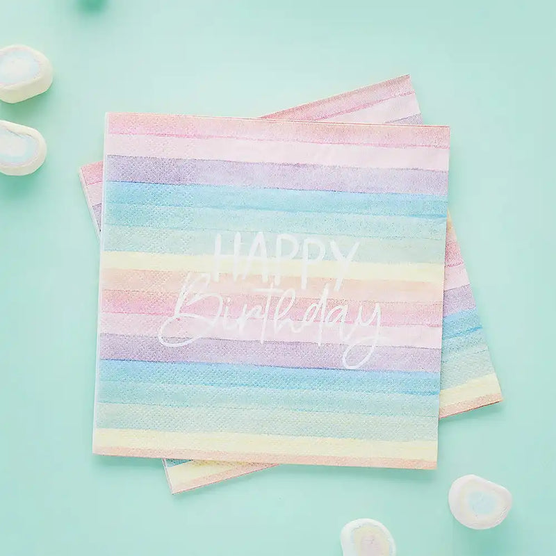 Pastel Rainbow Birthday Eco Napkins (x16) General Party
