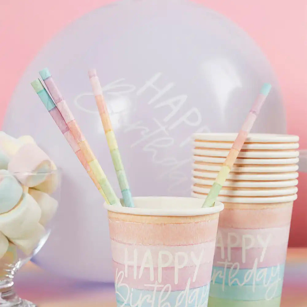 Pastel Rainbow Eco Paper Straws (x16) General Party