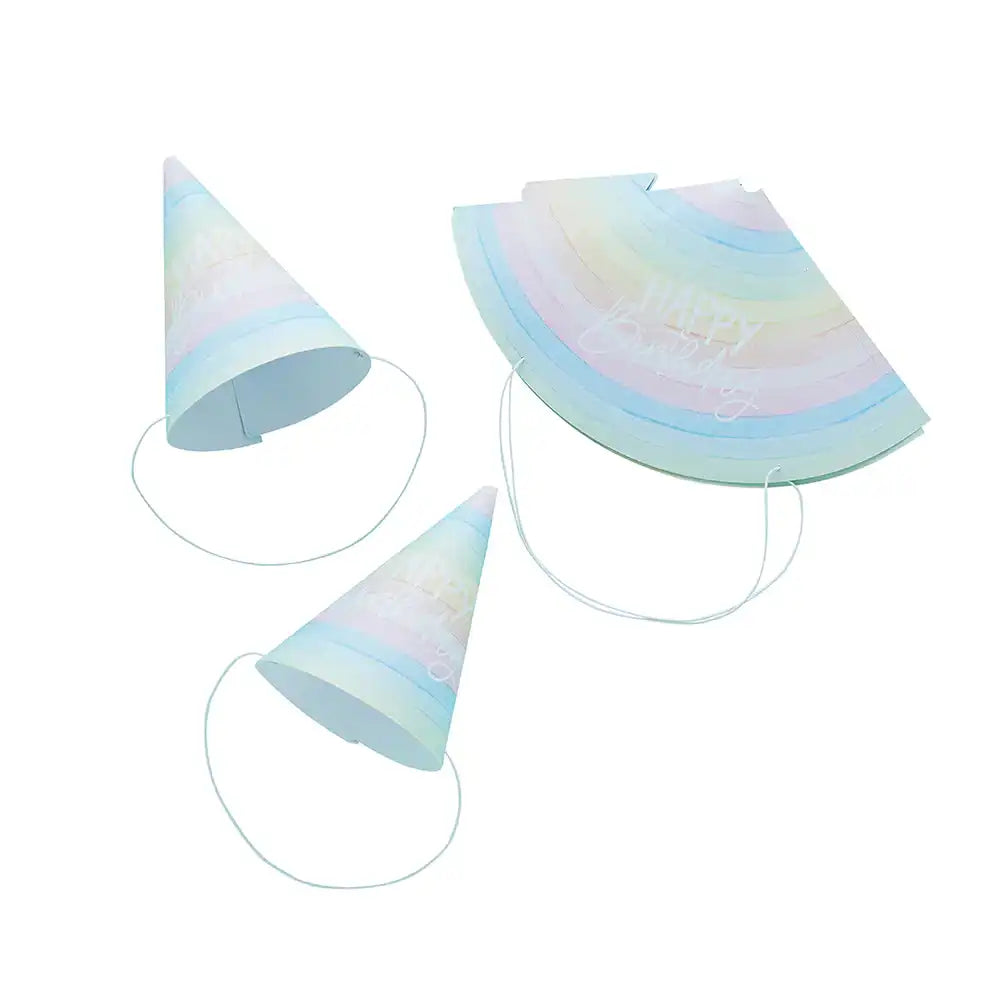 Pastel Rainbow Birthday Eco Paper Hats (x10) General Party
