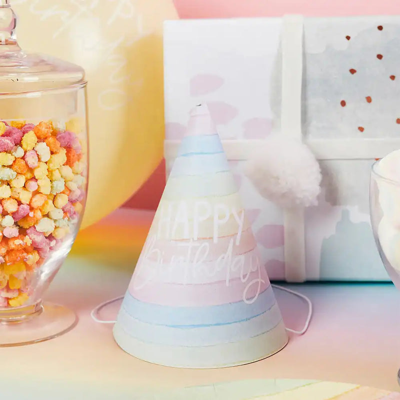Pastel Rainbow Birthday Eco Paper Hats (x10) General Party