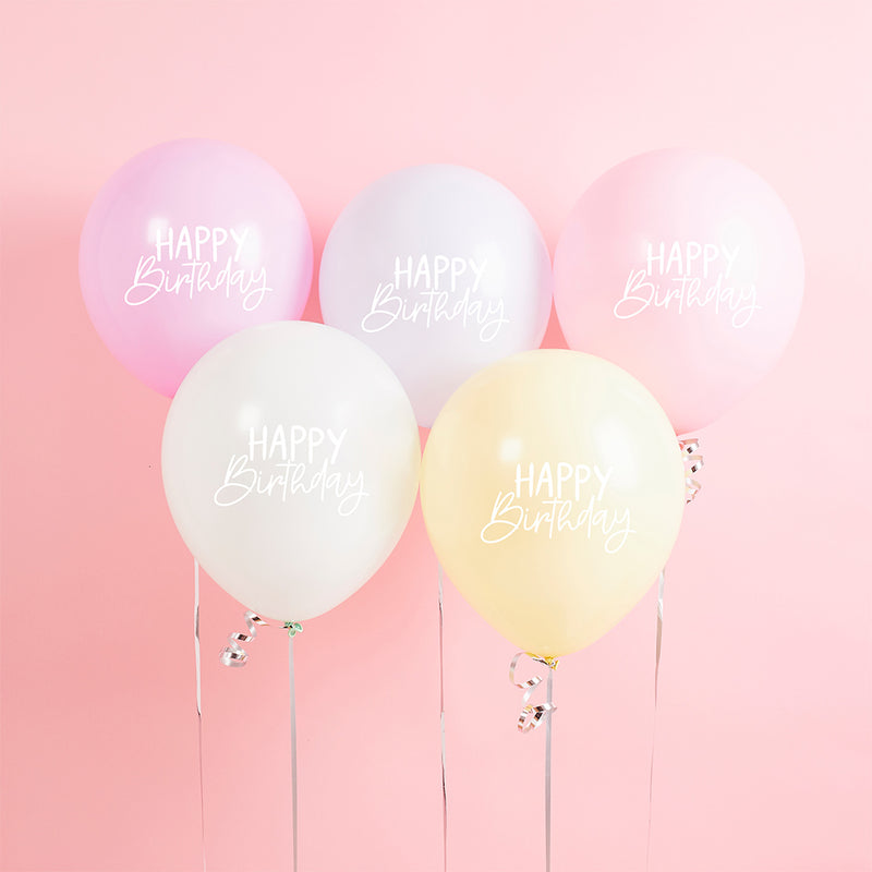 Pastel Rainbow Birthday Eco Latex Balloons (x5)