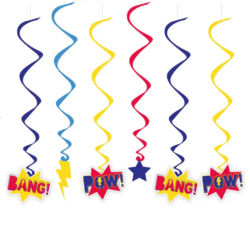 Superhero Swirl Decorations (x6) Kids Party